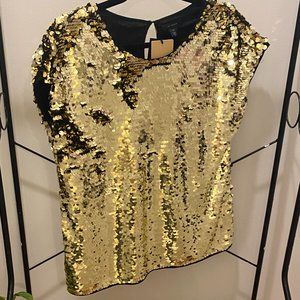 Halogen Cap Sleeve Gold Sequin Top